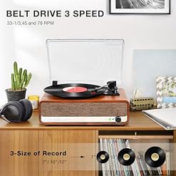 Vinyl Record Player with Speakers,3 Speed Turntable with Latest Bluetooth 5.3, Aux Input, Headphone Jack, RCA Output and Auto Stop, Mirror Vintage Wooden Brown - Les Beatles, Paul McCartney, John Lennon, RIngo Starr, George Harrison Vinyl Record Player with Speakers,3 Speed Turntable with Latest Bluetooth 5.3, Aux Input, Headphone Jack, RCA Output and Auto Stop, Mirror Vintage Wooden Brown – Image 5