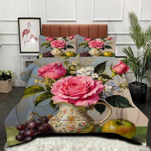 ZZXHG Nórdico de Tamaño Gigante | Flor Acuarela, Edredón Mullido y Transpirable, Sustituto Edredón de Plumas, con 2 Fundas de Almohada, para Cama de 180 cm_A17268