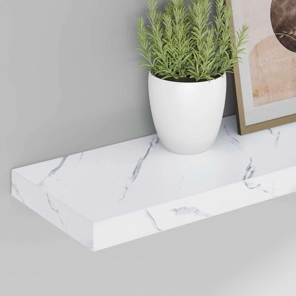 Juego de 2 estantes de pared con aspecto de mármol blanco, 80 x 23,5 x 4 cm, material de madera, estantes flotantes para el baño, para salón, dormitorio, cocina
