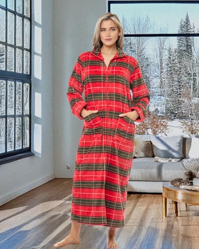 Image of Alexander Del Rossa Long Zip Up Robes, Plush Zipper Robes for Plus Size, Housecoats Zipper Front