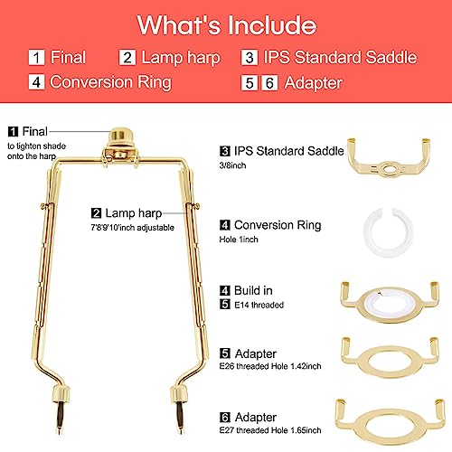 Support abat-jour réglable 7 pouces kit harpe en or robuste - 3
