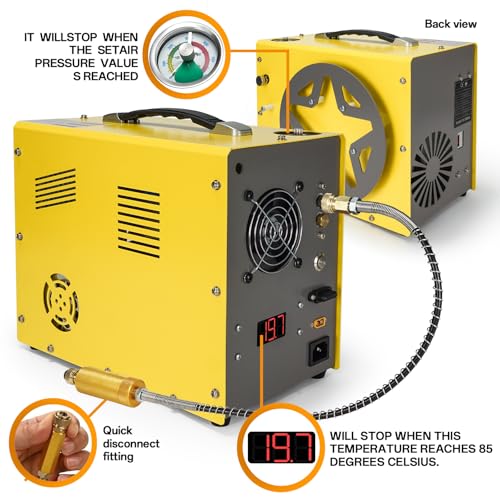 Image of PCP Air Compressor, Auto-stop Powered by DC 12V Car or Home AC 110V /220V, 4500Psi /30Mpa /300Bar Oil /Water Free,Wire Spool Portable Design,PCP Compressor for Paintball, Scuba, Air Rifle