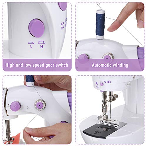 CHARMINER Sewing Machine with Extension Table, Household Adjustable 2-Speed 2-Thread Mini Sewing Machine, Portable Electric Sewing Machine with Foot Pedal Great for Beginner (White)