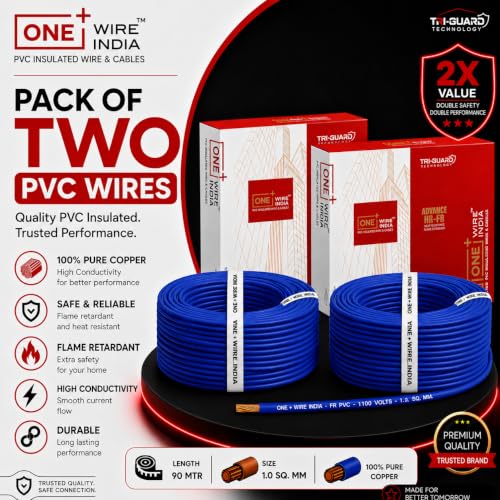 Image of 90m PVC Copper Electrical Wire (Pack of 2), Blue, 1.0 mm