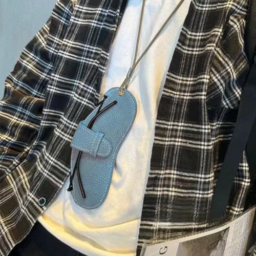 Image of FASHIXD Glasses Case Portable Travel Sunglass Case with Lanyard Eyeglass Pouch Bag Sunglass Holder for Purse For Women Men (Classic-Light blue)