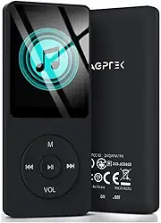 AGPTEK Leitor de MP3 A02 de 8 GB, reprodutor de música de som sem perdas de 70 horas, suporta até 128 GB, preto