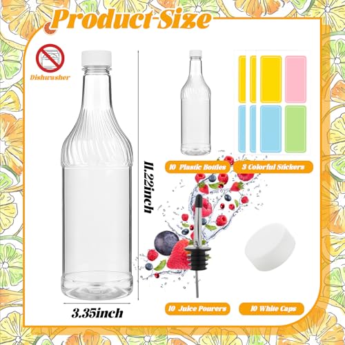 Image of 20 Pcs 32 oz Plastic Liquor Bottles Long Neck Bar Juice Pour Bottles with Liquor Pour Spout and Caps Snow Cone Syrup Bottles for Juice Alcohol