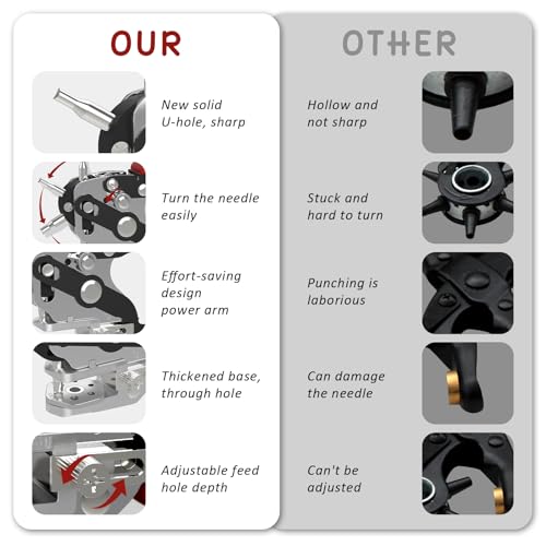 GLOSKIN Lochzange für Leder, Belt Hole Puncher, Mit Ausgewogenen Rotationsscheiben -Gürtellochzange, für Uhrengurte, DIY -Handgefertigte, Papiermarmelade und Andere Loch -Stanzwerkzeuge