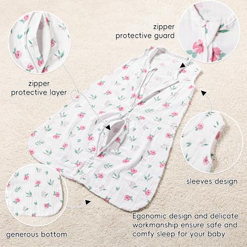 Image of david's kids Muslin Cotton Baby Sleep Sack 18-24 Months, 2 Pack 100% Cotton Sleeping Bag for Summer, TOG 0.5 Baby Wearable Blankets with 2-Way Zipper, Soft Sleep Sacks for Newborn Infant, Floral