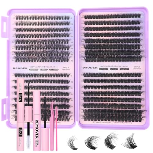 DAODER Fluffier Lash Clusters Kit 640pcs Thick Eyelash Clusters Book 9-16MM