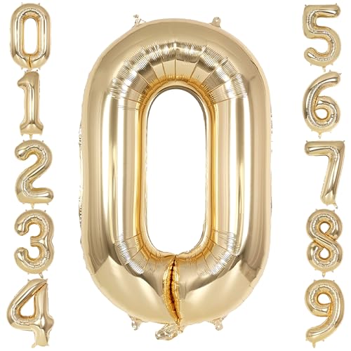 Image of Champagne Gold Large Number 0 Balloon, 40 Inch Light Gold Foil Helium Number Balloons, Giant Mylar Number 0 Balloons for Birthday Party Anniversary Decorations
