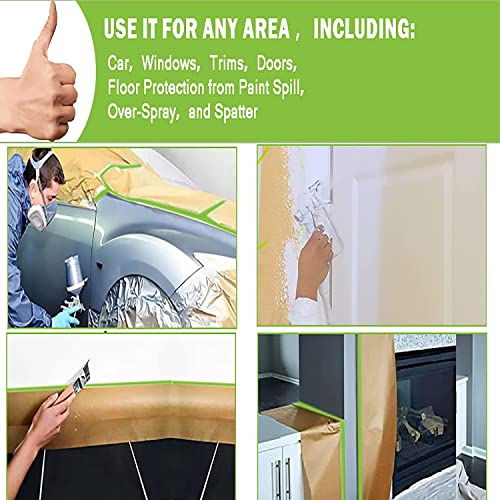 Paint Masking Paper , 6 Pack Tape And Drape Painters Paper, Assorted Size Masking Paper For Painting Car And Auto Body,Floor Protection, Wall Covering(6 Rolls Of Masking Paper And 3 Rolls Of Tape) #TOP2