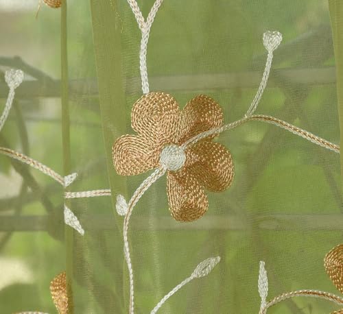 Image of Homefab India Embroidery Floral Net Transparent Sheer Curtain - 5X4 Feet, Window Curtains, Green, Pack of 1 Pc