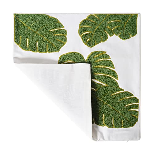 Hodeco Embroidery Throw Pillow Covers 18X18 Inch Green Tropical Monstera Leaves Loop Plant Floor Pillow Cover For Couch 100% Cotton Decorative Cushion Cover Pillow Case 45X45Cm, 1 Piece #TOP1