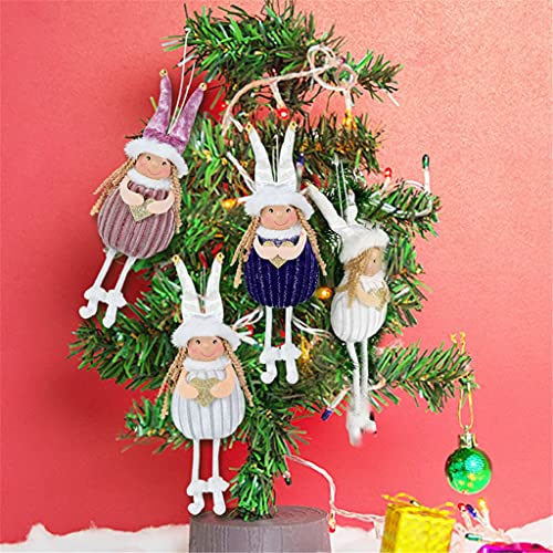 Wodmb 4Pcs/Set Christmas Long Hair Girl Doll Polyester Velvet Fabric Dolls Ornament Xmas Tree Ornament Hanging Decorations (Color : A, Size Shows) #TOP4