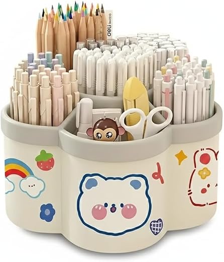 AccuPrints Sumiko 360 Degree Rotating Pen Holder Desk School Study Stationery Gift for Students Organiser with Pen and Pen...