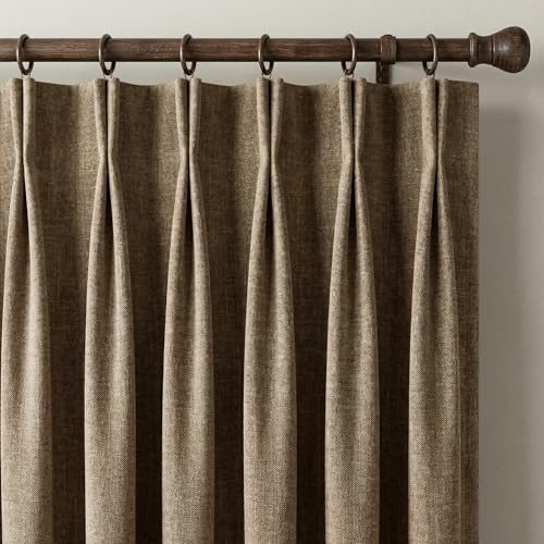 NICETOWN Heavy Duty Linen Pinch Pleated Curtains - Hazelnut Brown, 40"x 84" - Privacy Assured Linen Blend Blackout Drapes for Earthy Tone Studio & Bed