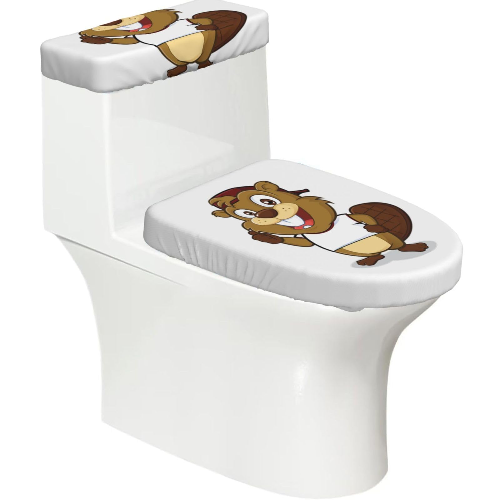 Naughty Beaver Print Bathroom Decor Toilet Lid Cover And Tank Covers, Restroom Accessories Fits Most Round