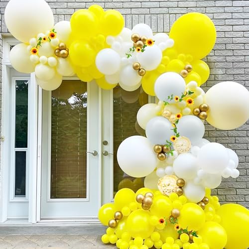 Image of Voircoloria 90pack Yellow Balloons Different Size 18 /12 /10 /5 Inch Yellow Balloon Garland Arch Kit for Graduation, Wedding, Birthday, Baby Shower, Sunflower and Honeybee Theme Party Decorations
