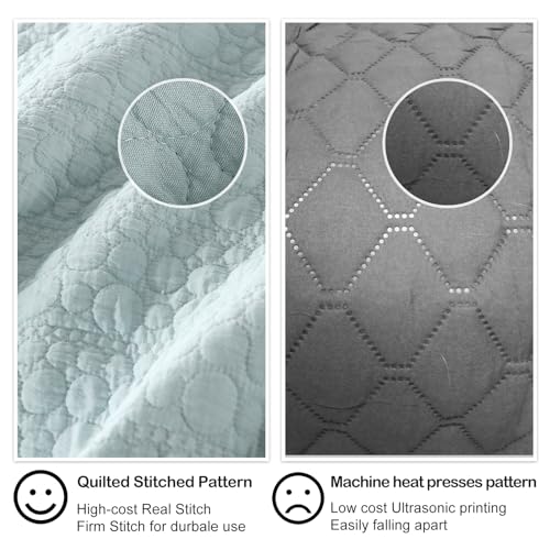HORIMOTE HOME Oversized King Quilt Set, Aqua Blue California King Quilt Classic Geometric Spots Stitched Pattern, Pre-Washed Ultra Soft Lightweight Quilted Bedspread Cal King for All Season, 3 Pieces by HORIMOTE HOME - Image 5