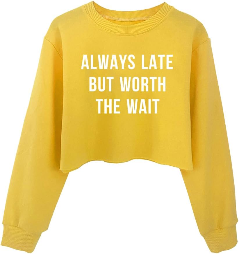 G-Amber Girls Crop Tops Sweatshirts Kids Cute Long Sleeve Printings Fashion Pullover Shirt Yellow