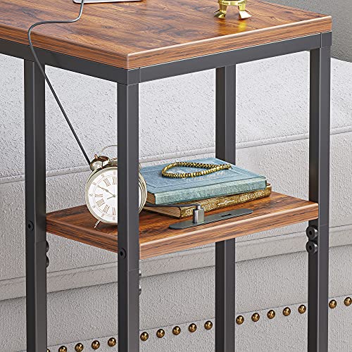 Cubicubi Snack Side Table With Outlet, C Shaped End Table With Usb For Sofa And Bed, Small Side Couch Table For Living Room Bedroom With Charging Station, Simple Assembly, Deep Brown #TOP1