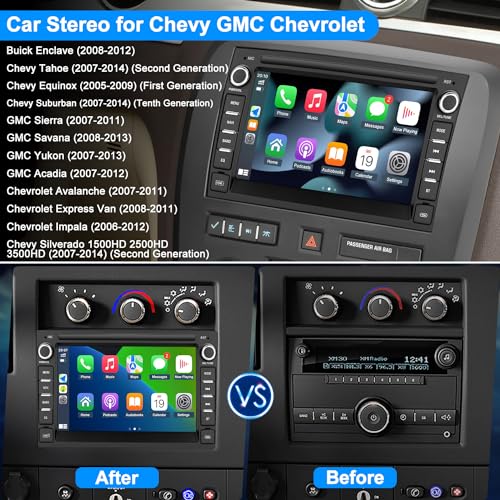 Jimwey Car Stereo for Chevy Silverado Chevrolet Tahoe GMC Sierra Yukon Buick Enclave Car Radio with Bluetooth, Carplay/Android Auto, WiFi SWC FM/AM GPS Navigator, 7 Inch Touchscreen Android Head Unit