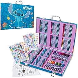 Maletin Frozen Pinturas Disney Princesa Set Maletin - Rotuladores, Lápices de Colores, Crayones - Más de 130 Piezas - Estuche de Suministros de Arte (Multicolor Stitch)