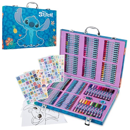 Disney Princesa Set Maletin - Rotuladores, Lápices de Colores, Crayones - Más de 130 Piezas - Estuche de Suministros de Arte (Multicolor Stitch)