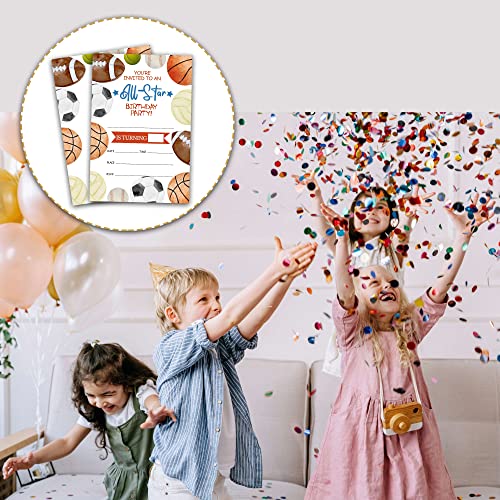 Sports Birthday Invitations With Envelopes - Birthday Party Invitation Card For Boys / Girls - All Star Fill-In Invites Cards - Basketball, Baseball, Football Party Celebration (20 Pack)-29 #TOP3