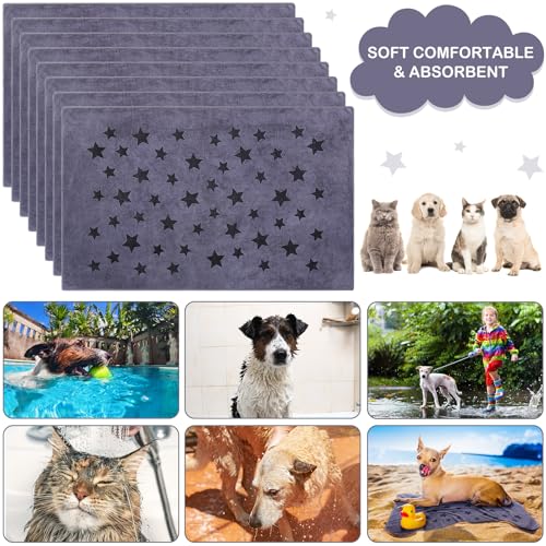 Image of Chumia 8 Pcs Dog Towel for Drying, 40 x 24 Inch, Star, Gray