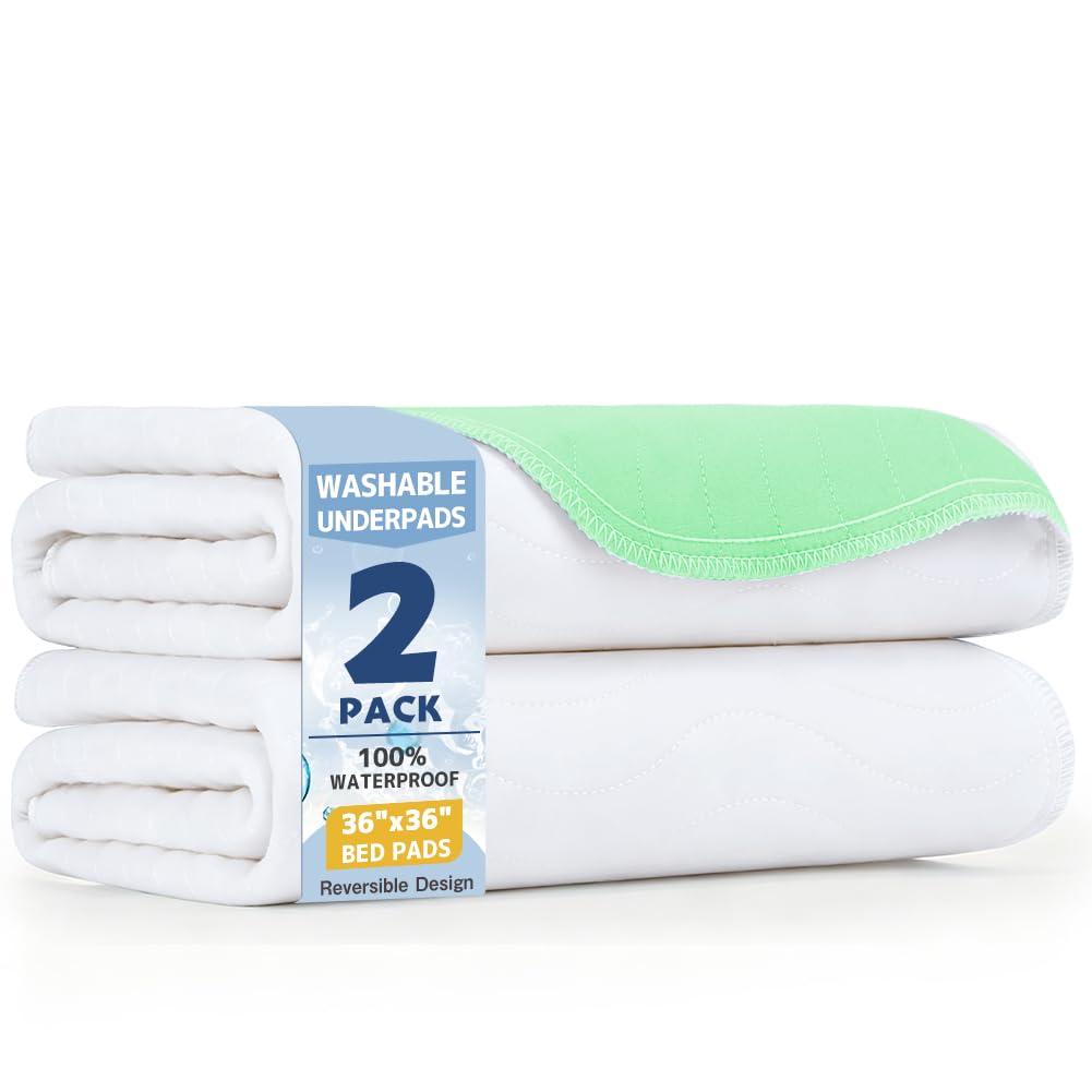 Washable Underpads 36"x36"(2 Pack) - Dual-Sided &amp; Ultra-Thick, Heavy Duty Waterproof Nursing Pads Incontinence Bed Pads, Reusable Washable Pee Pads for Dogs, Diaper Changing &amp; Adults Pads