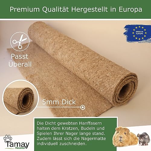 Tamay Nagermatten aus 100% Hanf, 100 x 50cm I Premium Nagerteppich als staubfreie Käfig Bodenbeckung für Kaninchen, Meerschweinchen, Kleintiere – Natürliche Hanfmatte für Nagetiere (2 Stück)