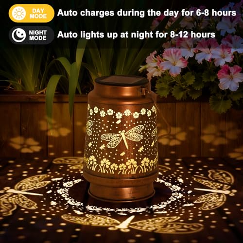 2Pack Solar Lights Dragonfly Solar Lanterns Outdoor Waterproof - Garden Decor Birthday Gifts for Women Mom Grandma Hanging Decoration Outside for Yard, Patio, Backyard, Porch — view 4