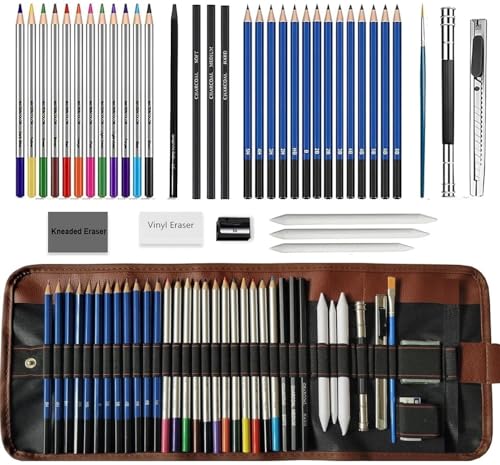 Image of Amazon Brand - Solimo 39 Pcs Drawing & Sketching Pencil Kit with Colour & Shading Pencils for Artists