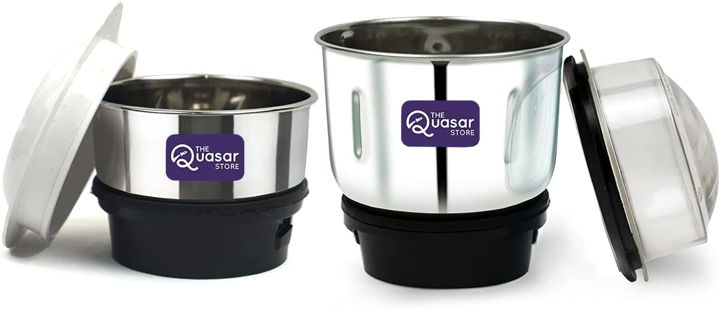 The Quasar Store Combo Chutney Jar, Mixer Jar (180 Ml 400 Ml) Suitable For All Local & Branded Mixer Which Comes With 2 Lock & 4 Teeth Coupler - Silver