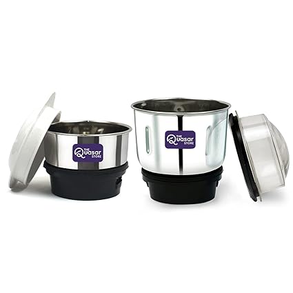 The Quasar Store Combo Chutney Jar, Mixer Jar (180 Ml 400 Ml) Suitable For All Local & Branded Mixer Which Comes With 2 Lock & 4 Teeth Coupler - Silver
