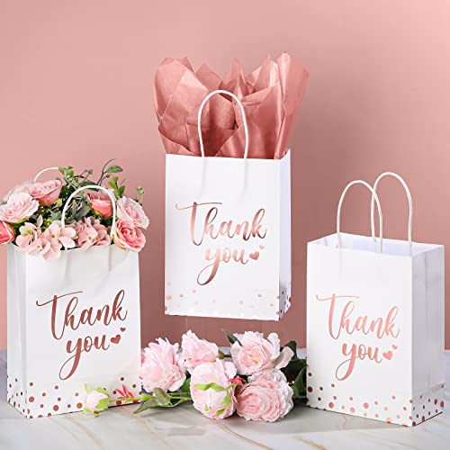 30 Pcs Thank You Gift Bags With Tissue Paper Gold Thank You Wedding Bags With Handle For Business, Shopping, Wedding, Baby Shower, Party Favors (Rose Gold) #TOP1