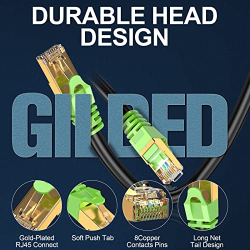 Lekvkm Cat8 Ethernet Cable 200Ft S/Ftp Outdoor&Indoor Heavy Duty High Speed Cat8 Lan Network Cable 40Gbps 2000Mhz With Gold Plated Rj45 Connector Weatherproof Resistant For Pc #TOP1