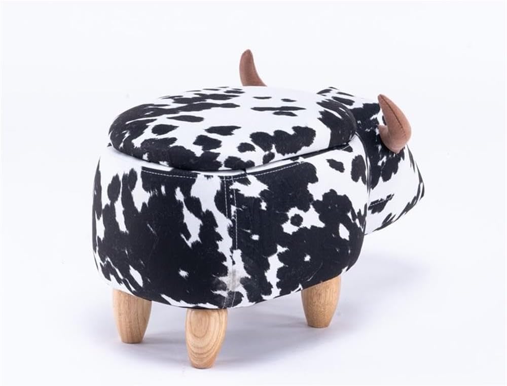 Pemberly Row Fabric Storage Ottoman/Stool, Black and White Finish, 15.75" H x 14.17" W x 28.74" D, Upholstered Cute Animal Theme with Interior Storage, Easy Assembly, Bedroom or Playroom Use