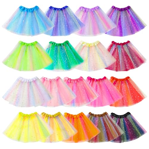 Hoemwarm 18 Pcs Toddler Tutu Skirt Bundle, Soft Rainbow Tulle Princess Dress, 3-Layer Fluffy Star Skirt for Girls’ Birthday, Ballet, Photo Shoots & Costume Play