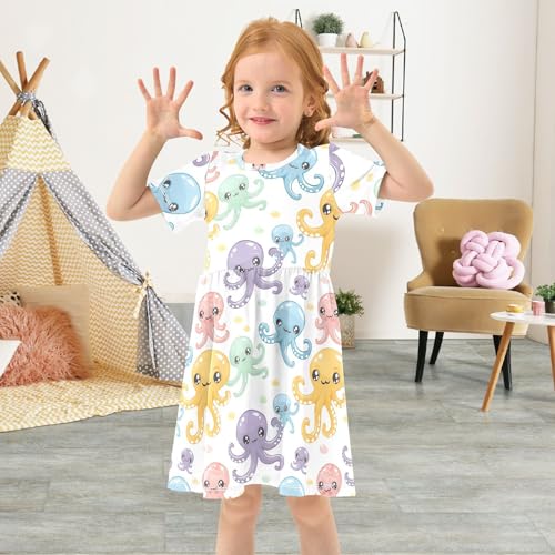 Cute Octopus Toddler Girls Dress Short Sleeve Casual Dresses 2T 202b53284