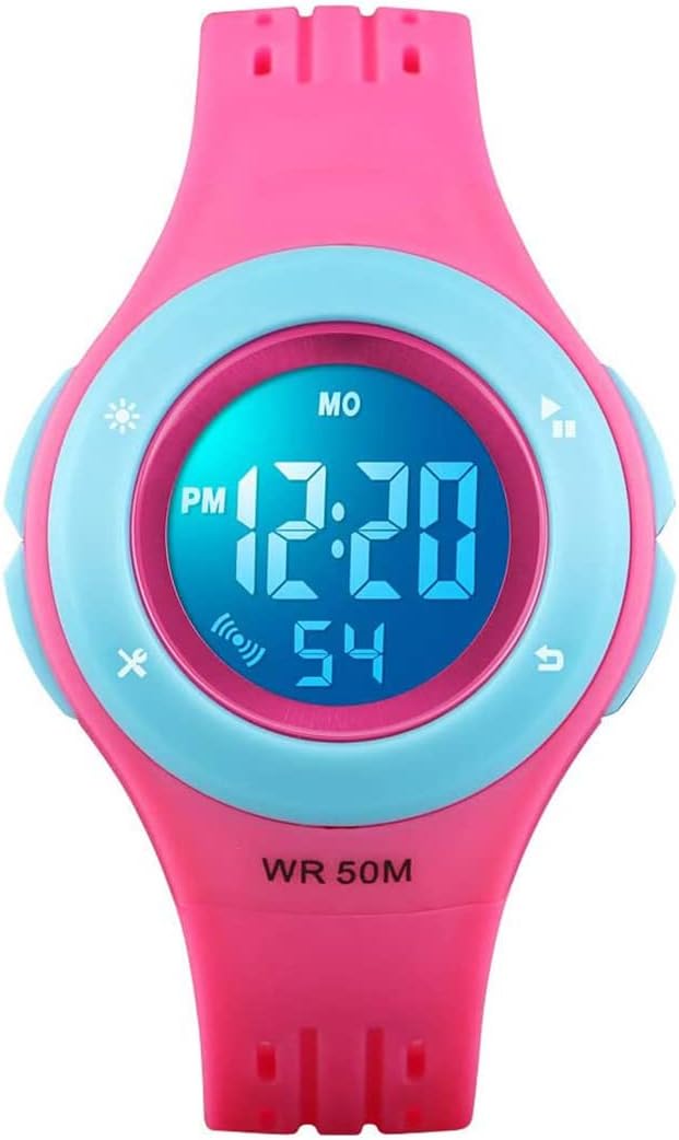 AMERTEERAMERTEER Kids Digital Waterproof Watch, Sports LED Wrist Watch with Alarm & Stopwatch for Boys and Girls, Cute Outdoor Luminous Watches for Children & Toddlers (Pink)