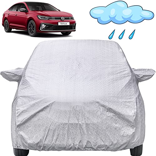 Image of Autofact Waterproof Car Body Cover Compatible with Volkswagen Virtus with Mirror Pockets (Shinning Silver)