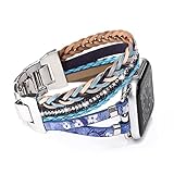 Wingoden Cinturino in pelle compatibile con Apple Watch Band 42 mm, 44 mm, 45 mm, 49 mm, cinturino in pelle intrecciato per iWatch serie 8/7/6/5/4/3/2/1/SE/Ultra, blu