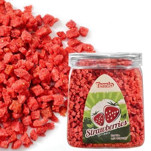 Ternio Premium Freeze Dried Strawberries - 4.2Oz/120g - Frozen Dried Strawberry Pieces - 100% Natural & No Additives - Healthy Freeze Dried Fruit Snack & Topping for Beverages or Recipes.