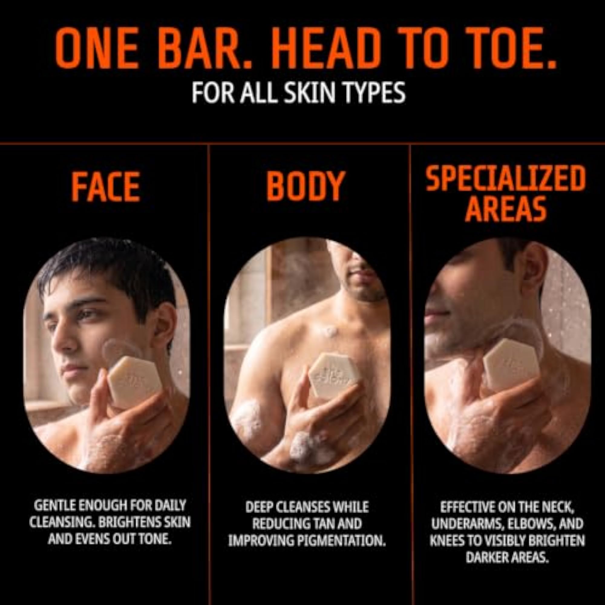 5-IN-1 Detan Brightening Men Soap, 2% Kojic Acid