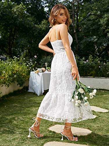 Berrygo Women's Floral Lace Embroidery V Neck Cami Maxi Dress Elegant Beach Wedding Guest Dress White 4-6 #TOP4