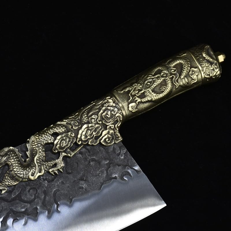 Meat Cleaver,Cleaver Knife 9 Inch Handmade Forged Chopper Knives Copper Handle Hatchet Cleaver Fixed Blade Longquan Kitchen Knife Meat Poultry Tools, LAMAJIGA5844