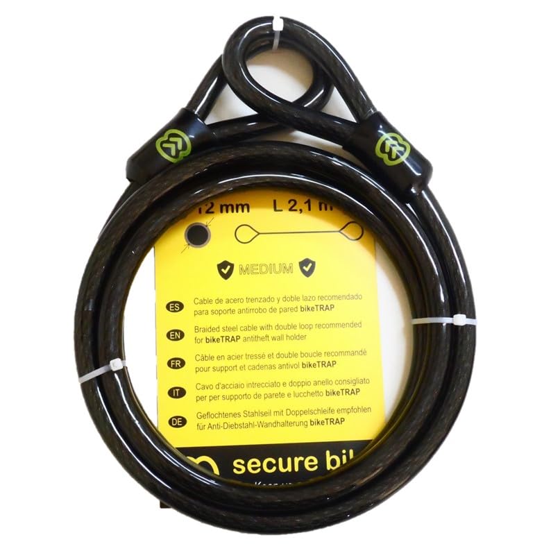 Bicycle Anti-Theft - 2.1m x 12mm High Security Steel Double Loop Cable for Wall Lock and BikeTRAP Anti-Theft